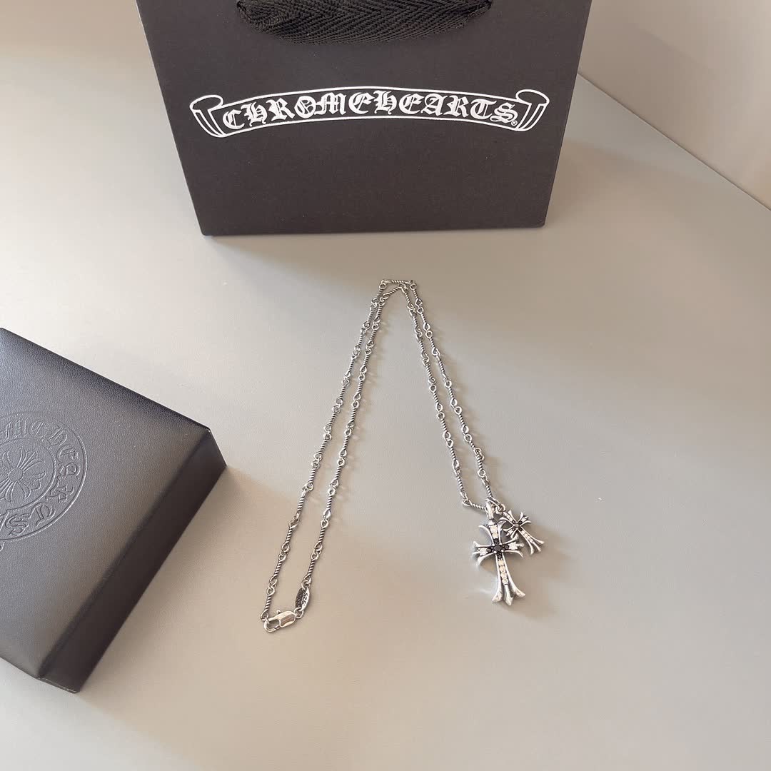 Chrome Hearts Silver Cross Pendant Necklace